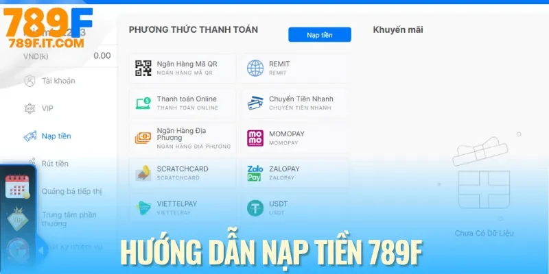 Hướng dẫn nạp tiền 789F qua 3 hình thức